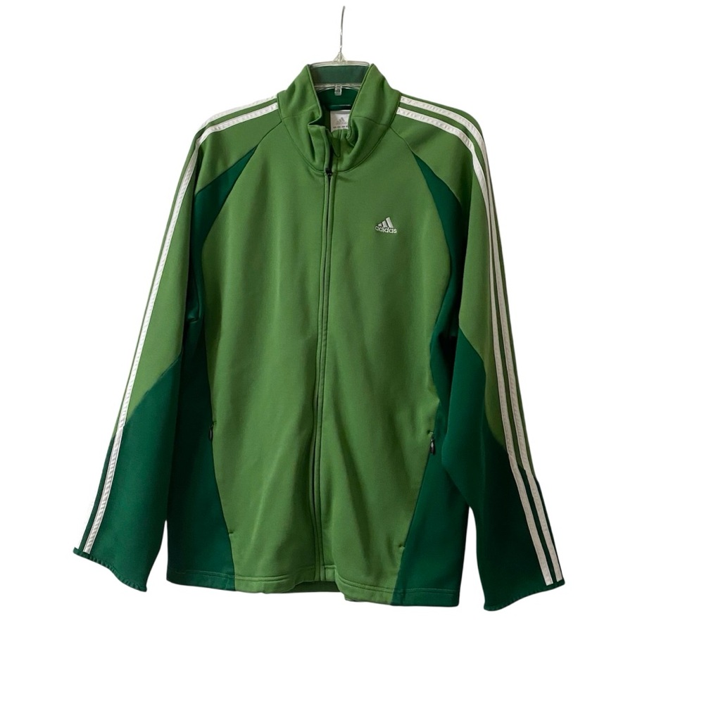 Vintage Y2K Adidas Medium Green & White Zip Up Climawarm Soccer Track Jacket - Picture 2 of 14